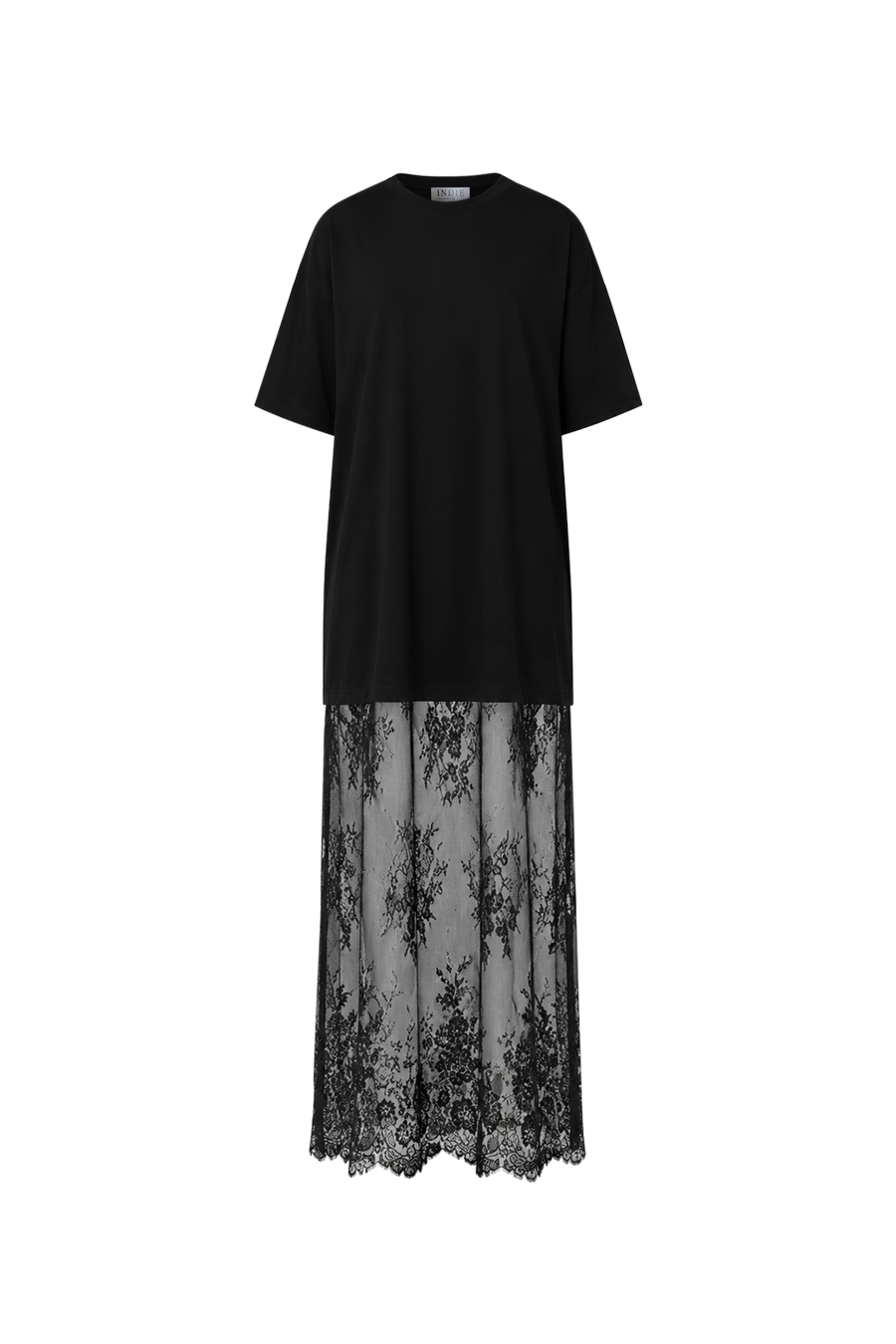 "Vesper" T-Shirt Maxi Dress — Rosewood Brown Lace Skirt