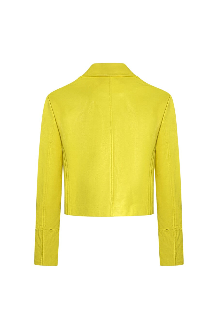 "Brio" Cropped Jacket — Citrus Yellow Vegan Leather & Mongolian-Style Vegan Fur