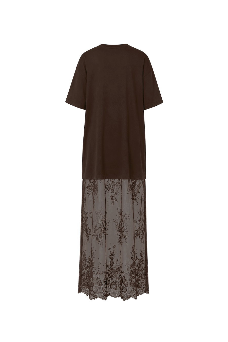 "Vesper" T-Shirt Maxi Dress — Rosewood Brown Lace Skirt