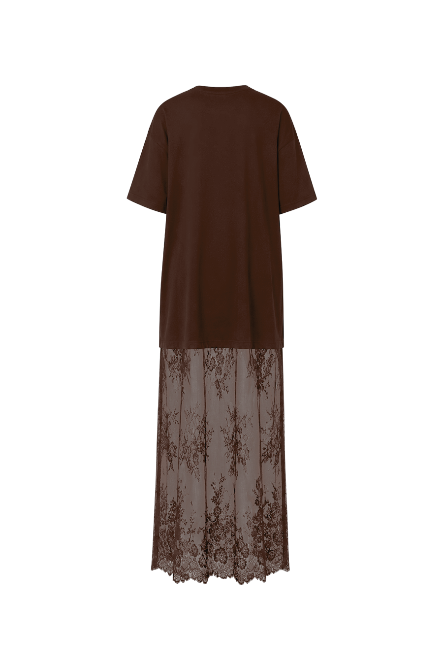 "Vesper" T-Shirt Maxi Dress — Rosewood Brown Lace Skirt