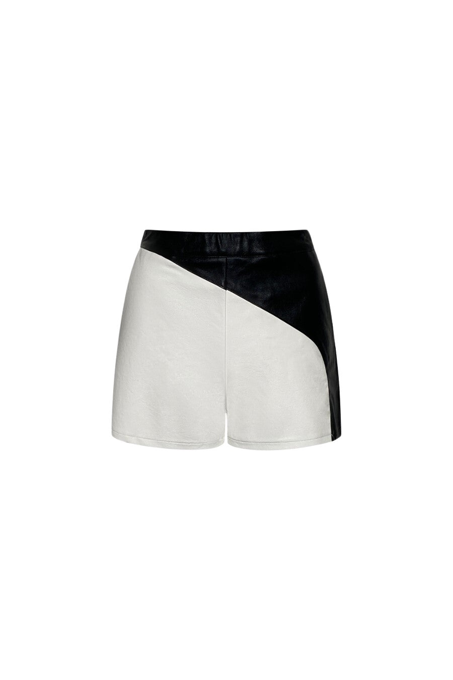 Le Lis Black and white vegan leather high-waisted shorts with color-block design Front