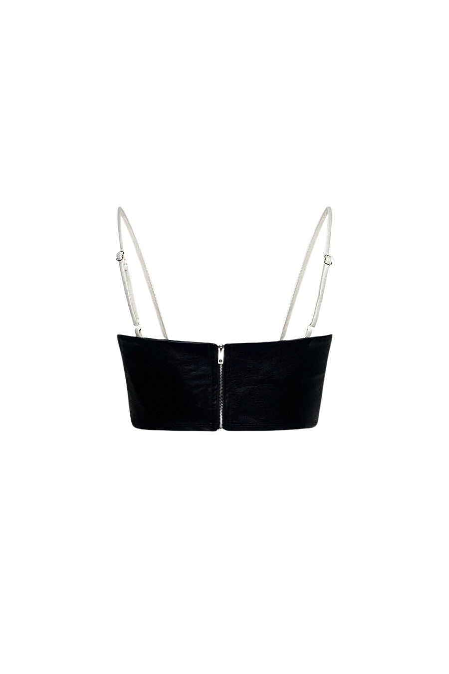 Le Lis Black and white vegan leather crop top with color-block design and square neckline Back