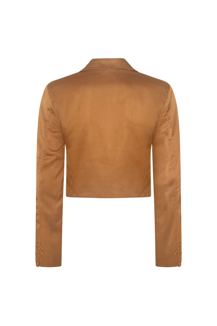 “Flora” Satin Crop Blazer Top — Caramel Beige with Drape Fit