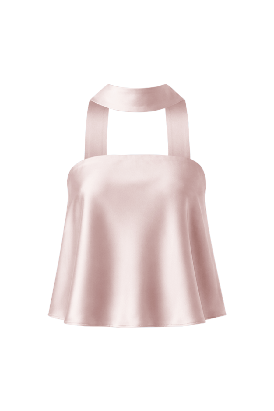 MorAurae Brisa Ballet Pink satin flowy top front view with scarf neckline