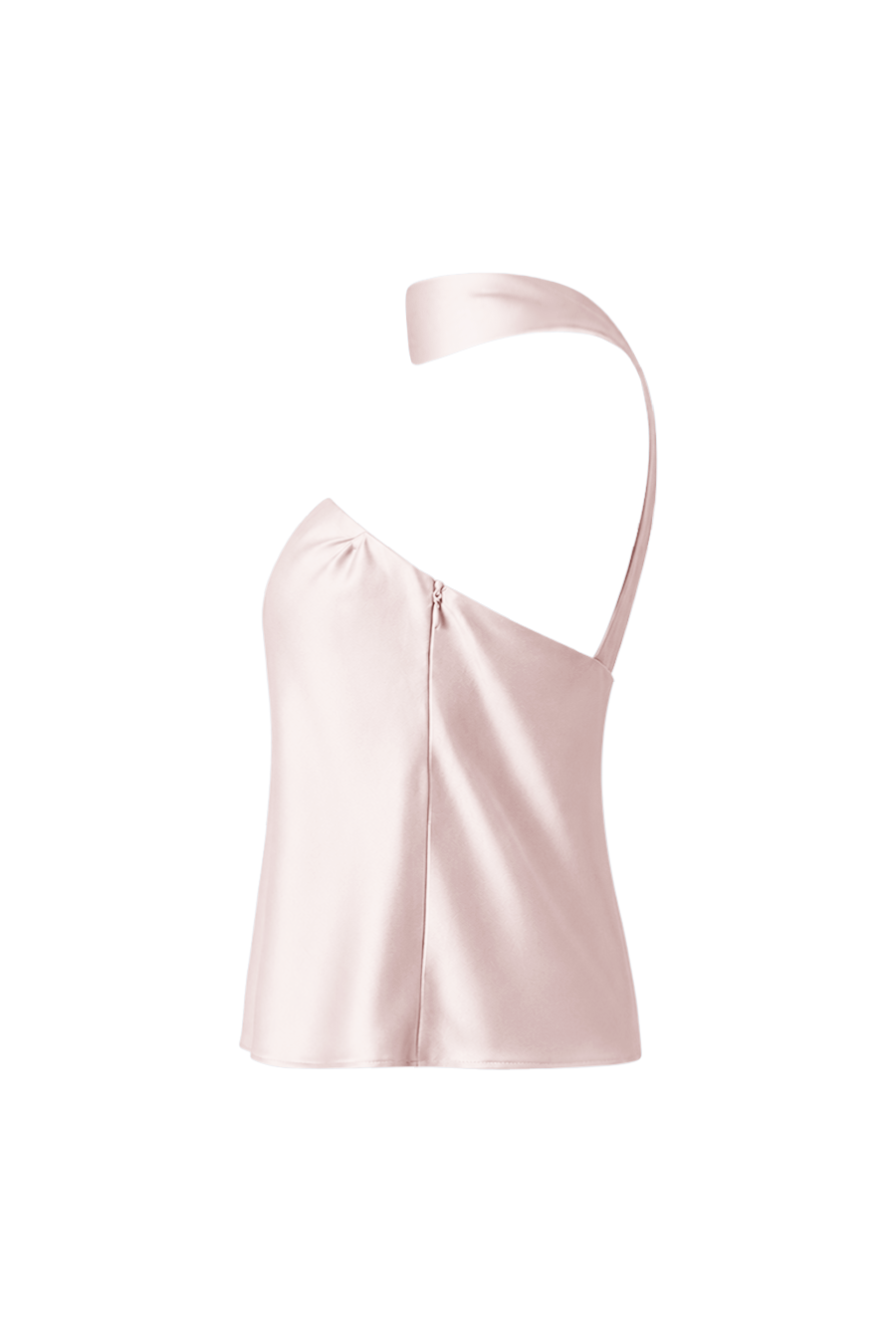 MorAurae Brisa Ballet Pink satin flowy top side view with scarf neckline