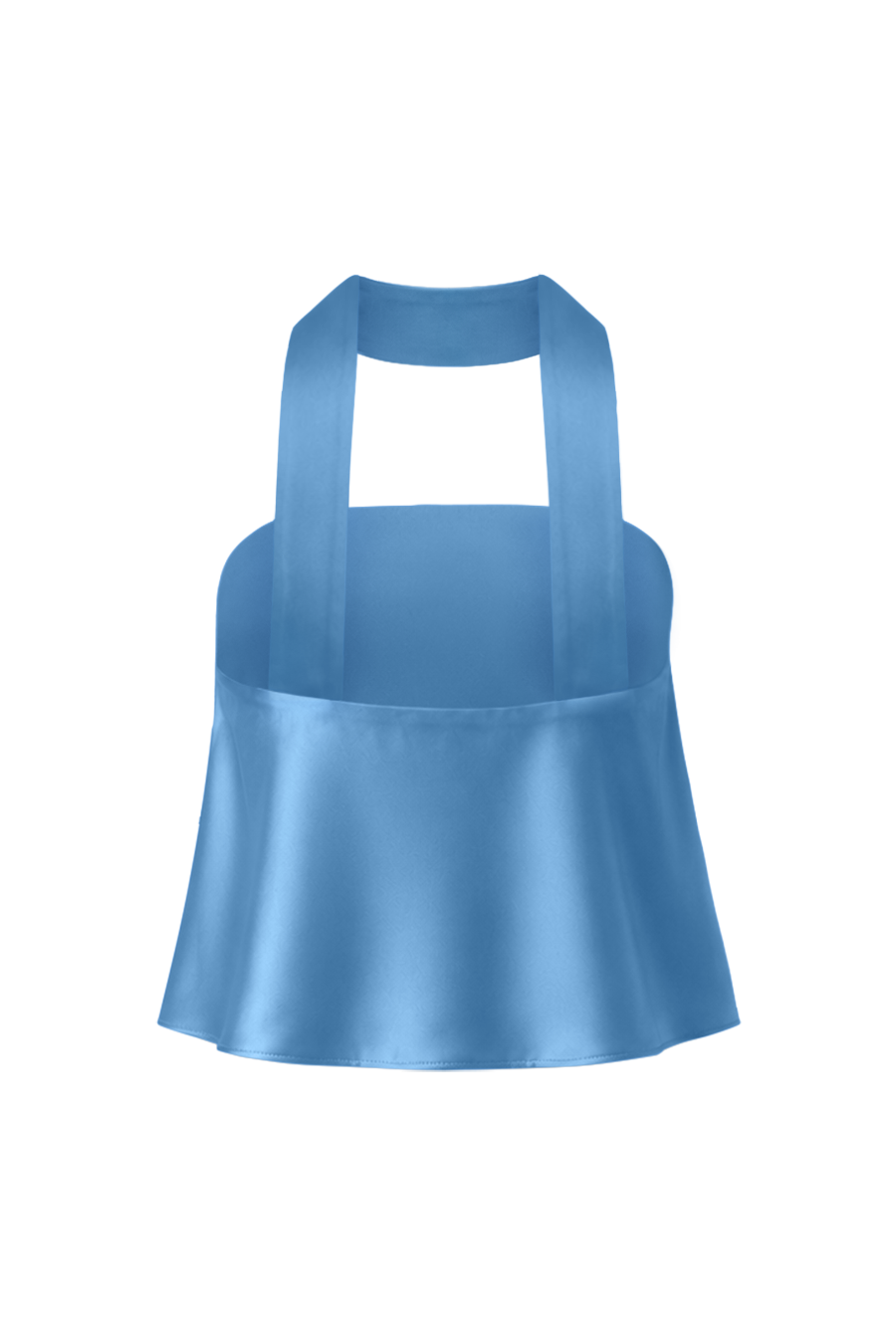 MorAurae Brisa Sky Blue satin flowy top back view with scarf neckline and back shoulder straps