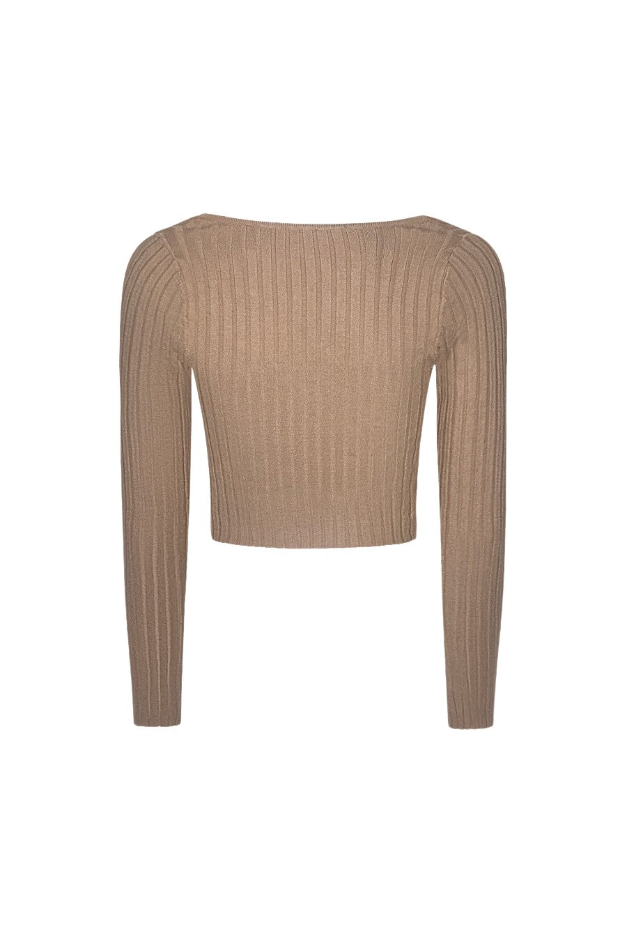 "Roux" Ribbed Crop Top — Taupe Open-Front with Silver Chain