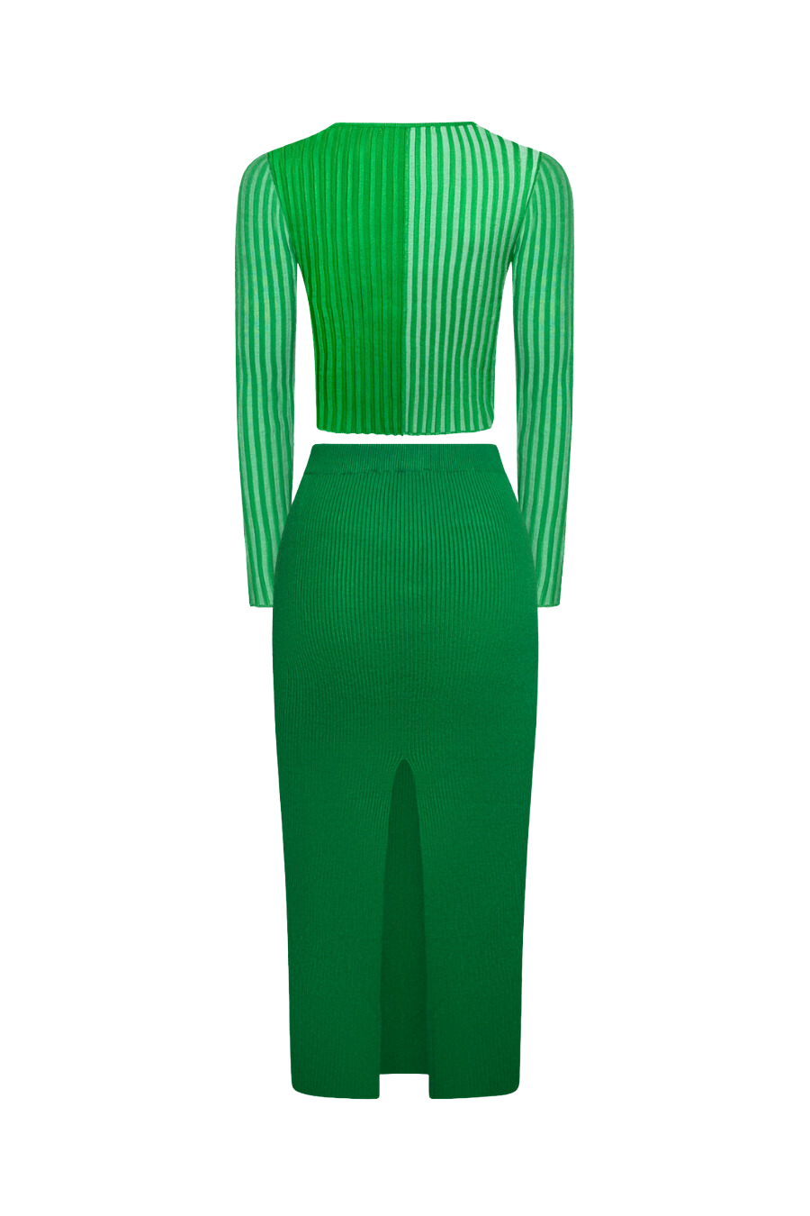 “Varia” Ribbed Matching Set — Emerald Green Two-Tone Crop Top & Skirt