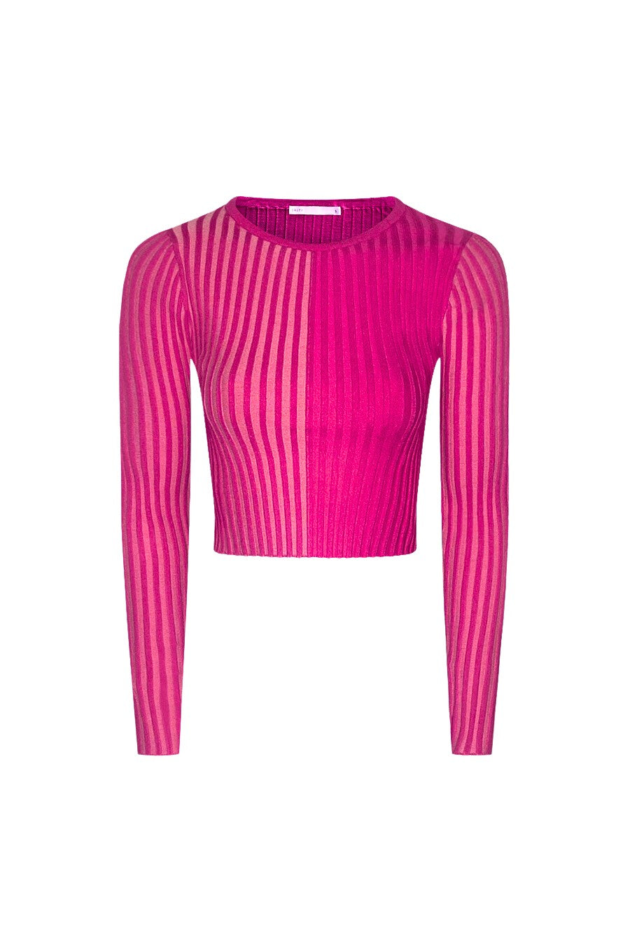 Women’s magenta pink two-tone ribbed crop top with contrast rib texture and form-fitting silhouette for a modern feminine look